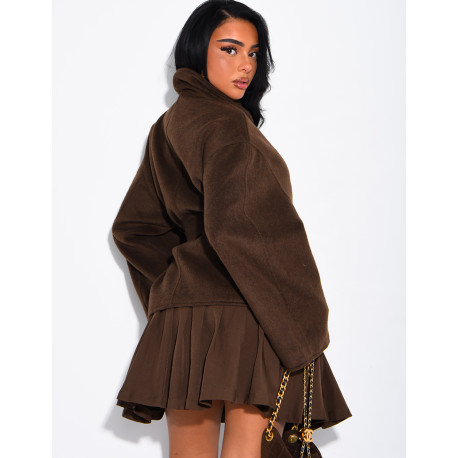 Manteau mi-long premium en laine à col montant