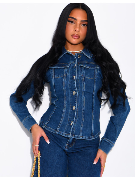 Veste en jeans cintrée bleu délavé
