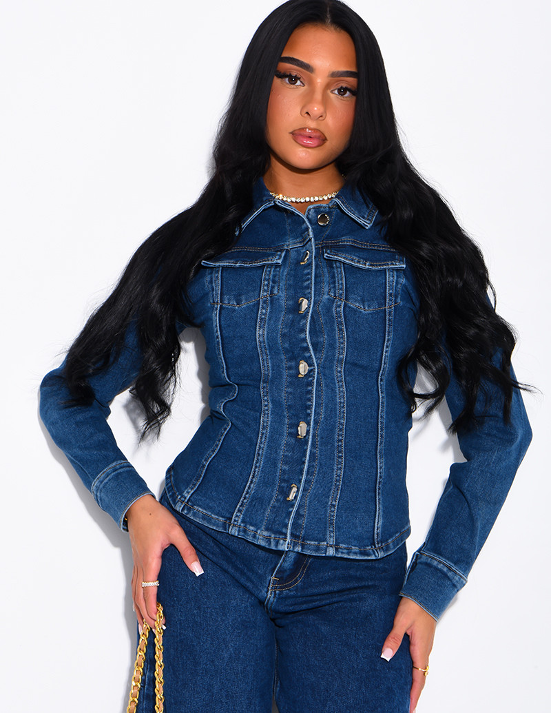 Veste en jeans cintrée bleu...