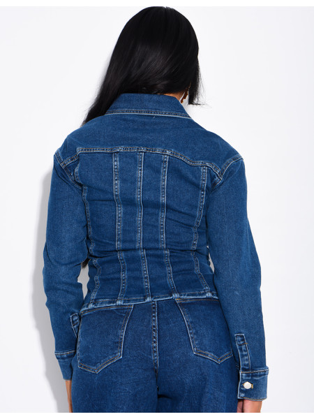 Veste en jeans cintrée bleu délavé