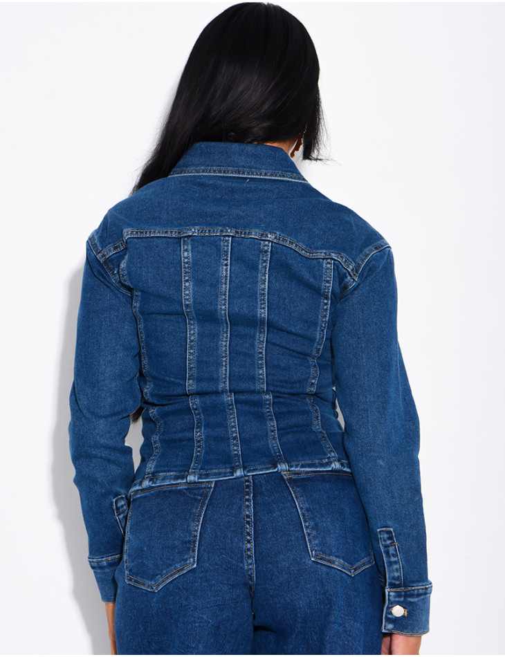 Veste en jeans cintrée bleu délavé