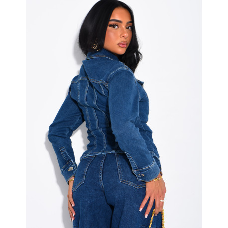 Veste en jeans cintrée bleu délavé