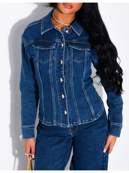 Veste en jeans cintrée bleu délavé