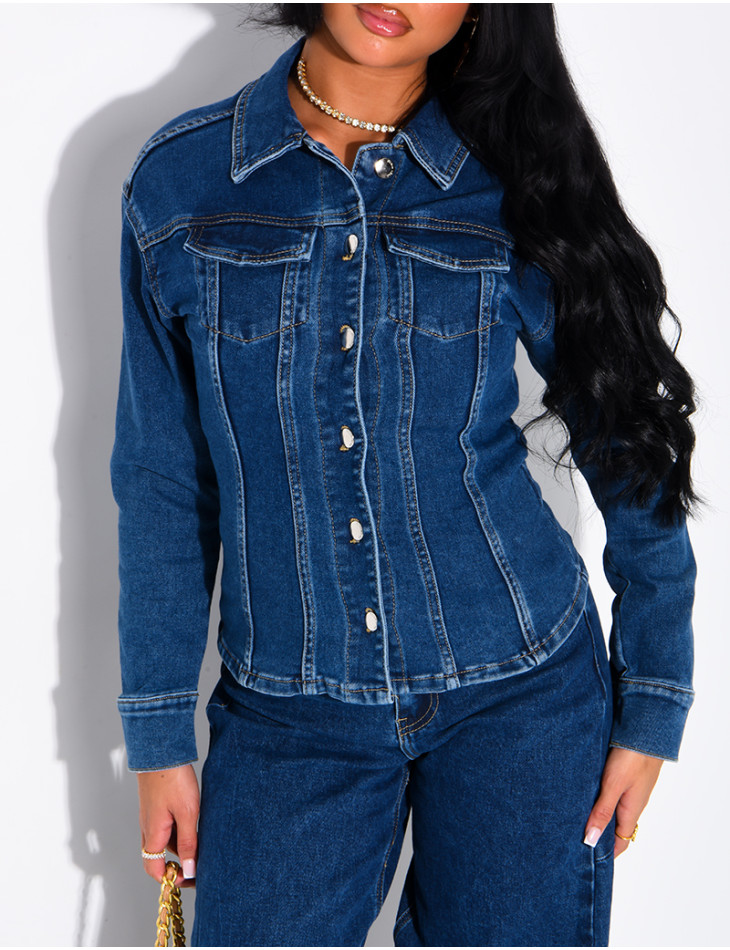 Veste en jeans cintrée bleu délavé