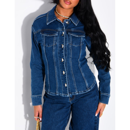 Veste en jeans cintrée bleu délavé