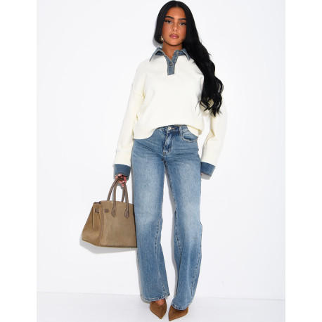 Wide-leg jeans with embroidered wing-shaped sequins