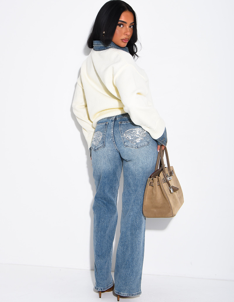 Wide-leg jeans with...