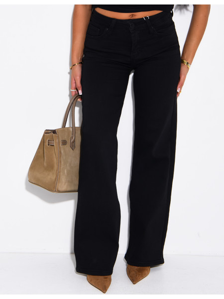 Jeans flare évasé délavé à poches rabattues