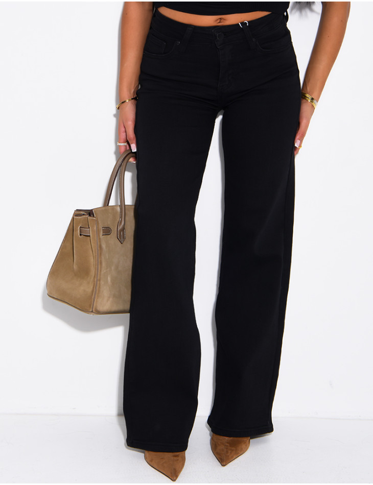 Jeans flare évasé délavé à poches rabattues