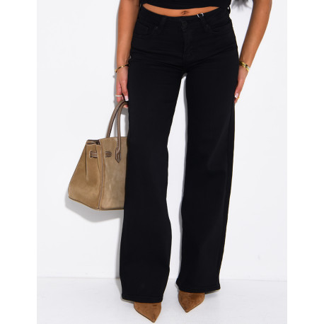 Jeans flare évasé délavé à poches rabattues