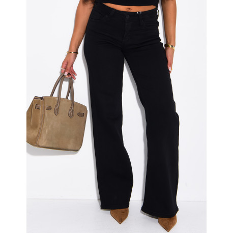 Jeans flare évasé délavé à poches rabattues