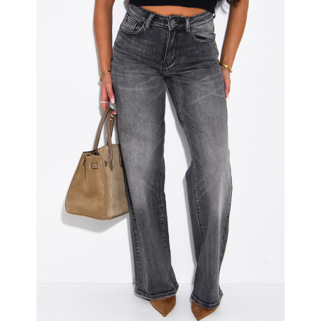 Wide-leg jeans with embroidered wing-shaped sequins