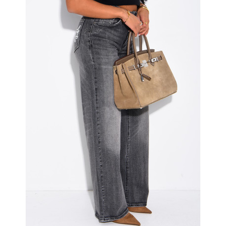 Wide-leg jeans with embroidered wing-shaped sequins