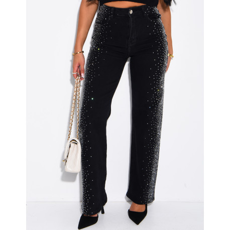 Faded straight-leg jeans with rhinestones