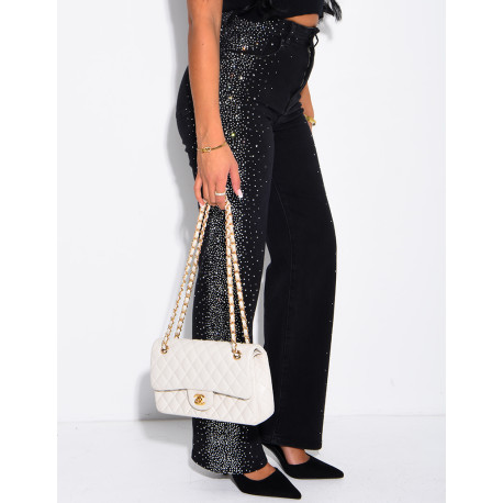 Faded straight-leg jeans with rhinestones