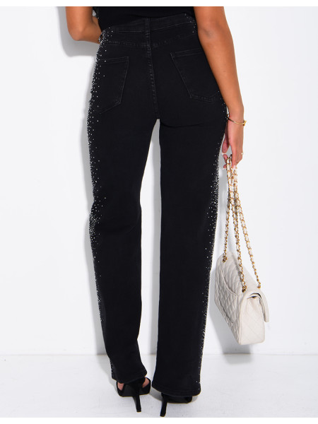 Faded straight-leg jeans with rhinestones