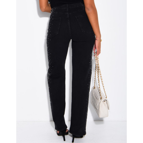 Faded straight-leg jeans with rhinestones