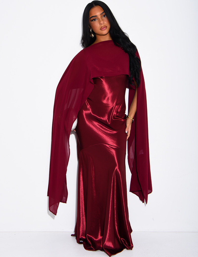 Long satin dress with...