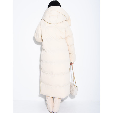 Lange Daunenjacke mit Kapuze