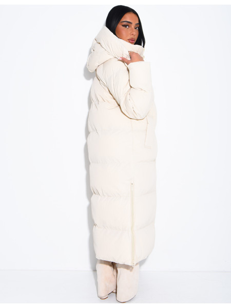 Lange Daunenjacke mit Kapuze