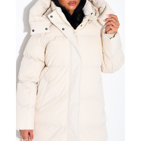 Lange Daunenjacke mit Kapuze