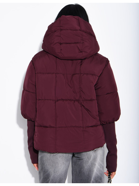 Kurze, gesteppte Daunenjacke mit Stehkragen, Kapuze und gerippten Ärmeln