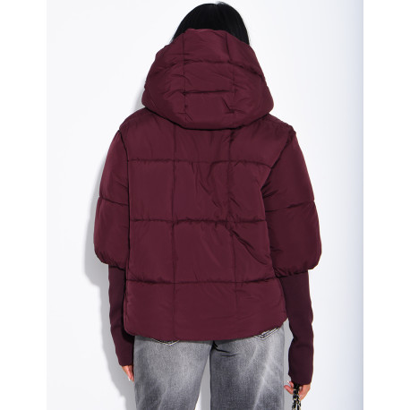 Kurze, gesteppte Daunenjacke mit Stehkragen, Kapuze und gerippten Ärmeln