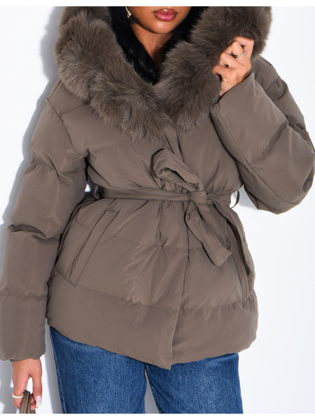 Gesteppte Daunenjacke mit Kapuze und Kordelzug