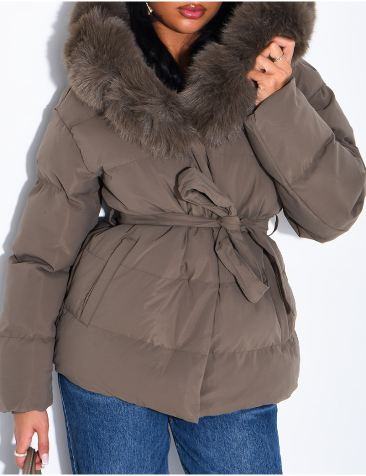 Gesteppte Daunenjacke mit Kapuze und Kordelzug