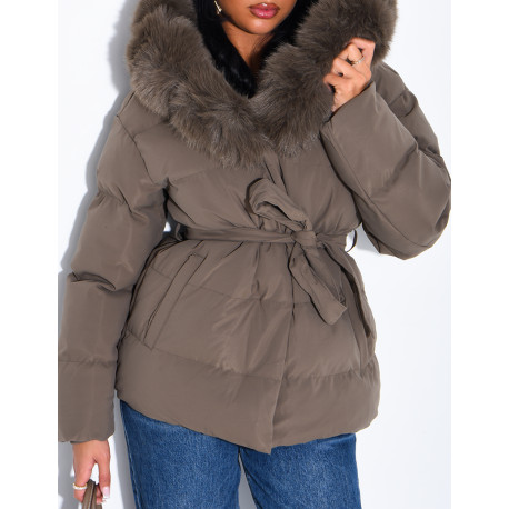Gesteppte Daunenjacke mit Kapuze und Kordelzug