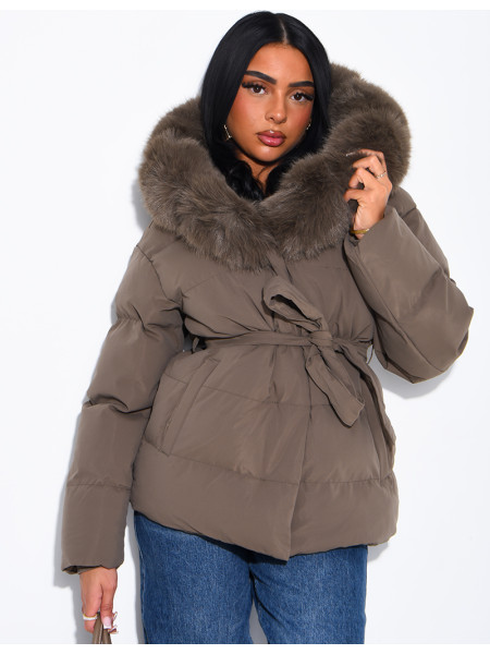 Gesteppte Daunenjacke mit Kapuze und Kordelzug