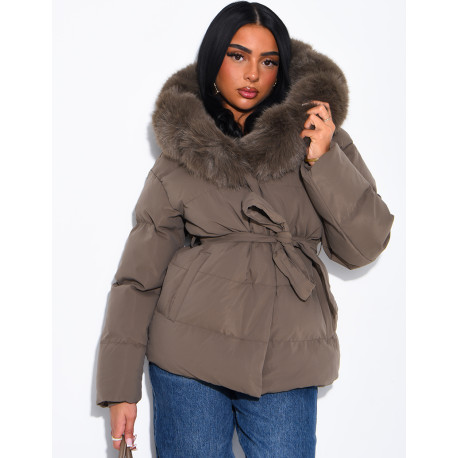 Gesteppte Daunenjacke mit Kapuze und Kordelzug