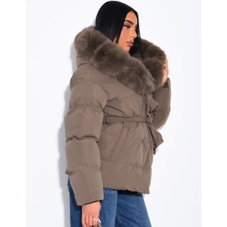Gesteppte Daunenjacke mit Kapuze und Kordelzug