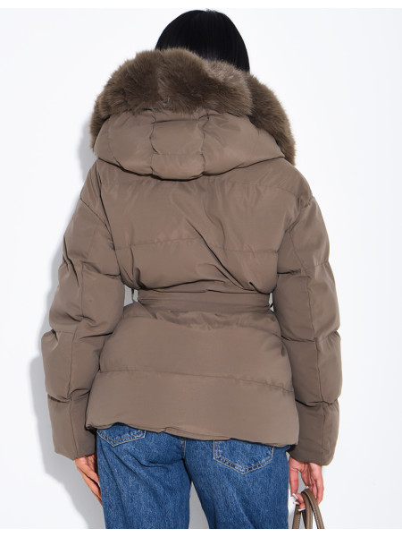 Gesteppte Daunenjacke mit Kapuze und Kordelzug