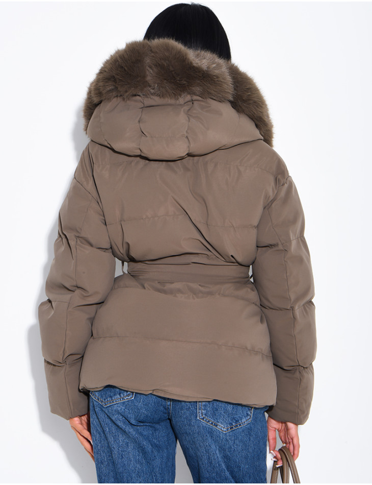 Gesteppte Daunenjacke mit Kapuze und Kordelzug