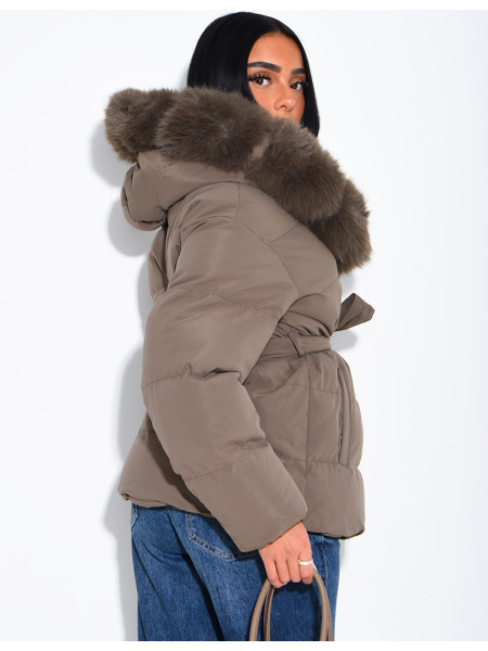 Gesteppte Daunenjacke mit Kapuze und Kordelzug