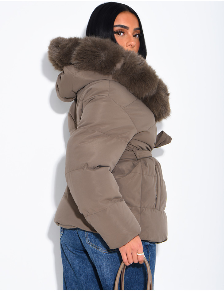 Gesteppte Daunenjacke mit Kapuze und Kordelzug