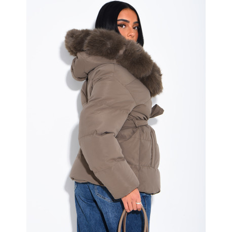 Gesteppte Daunenjacke mit Kapuze und Kordelzug