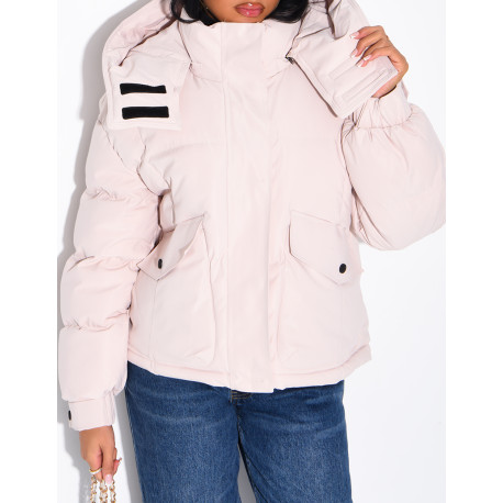 Kurze, gesteppte Daunenjacke mit Stehkragen und Kapuze