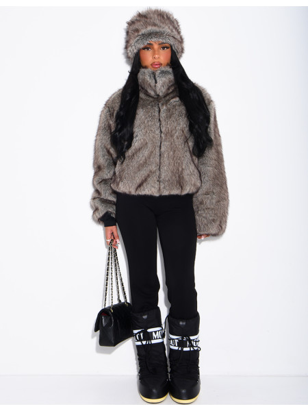 Veste courte en fausse fourrure premium