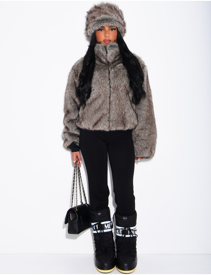 Veste courte en fausse fourrure premium