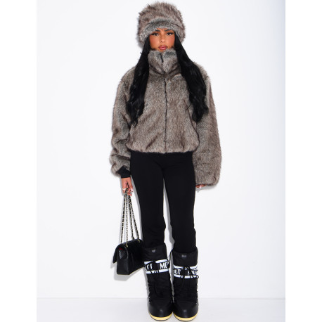 Veste courte en fausse fourrure premium