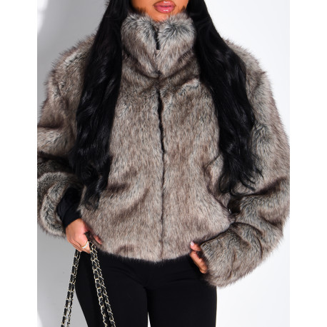 Veste courte en fausse fourrure premium