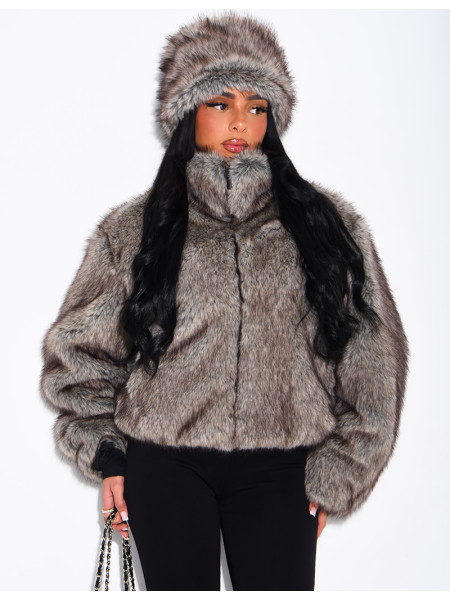 Veste courte en fausse fourrure premium