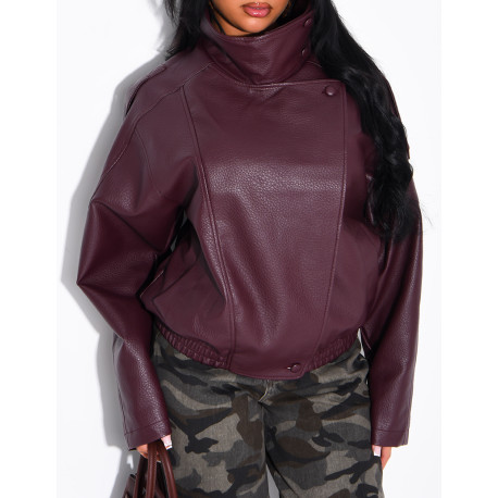Oversized-Jacke aus genarbtem Kunstleder mit Stehkragen