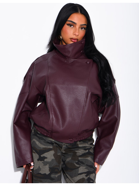 Oversized-Jacke aus genarbtem Kunstleder mit Stehkragen