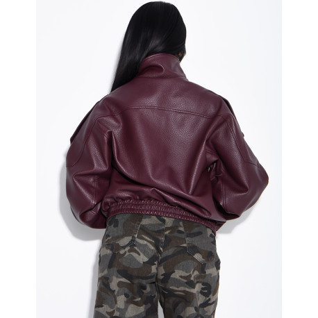 Oversized-Jacke aus genarbtem Kunstleder mit Stehkragen