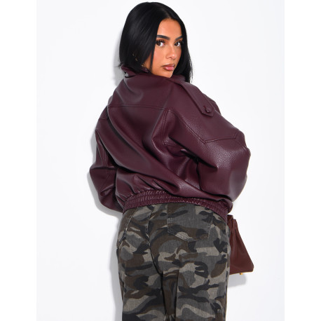 Oversized-Jacke aus genarbtem Kunstleder mit Stehkragen