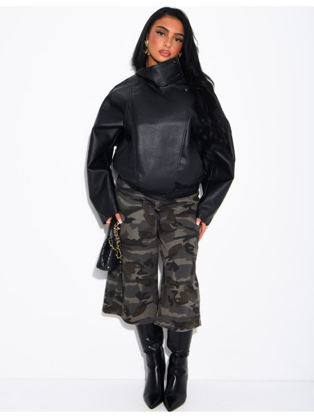 Veste oversize en similicuir grainé & col montant