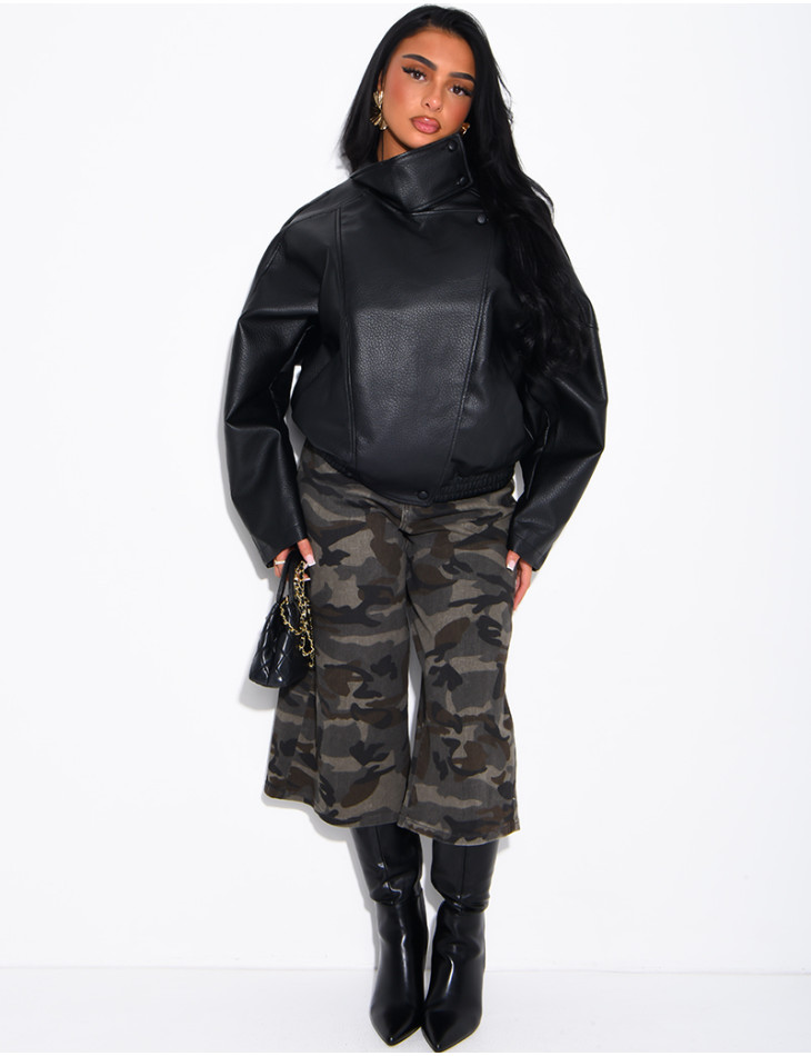 Veste oversize en similicuir grainé & col montant